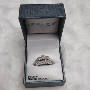 NIB Sterling Silver 3/8 CTTW Genuine Diamond Engagement Ring Bridal Set Sz 7